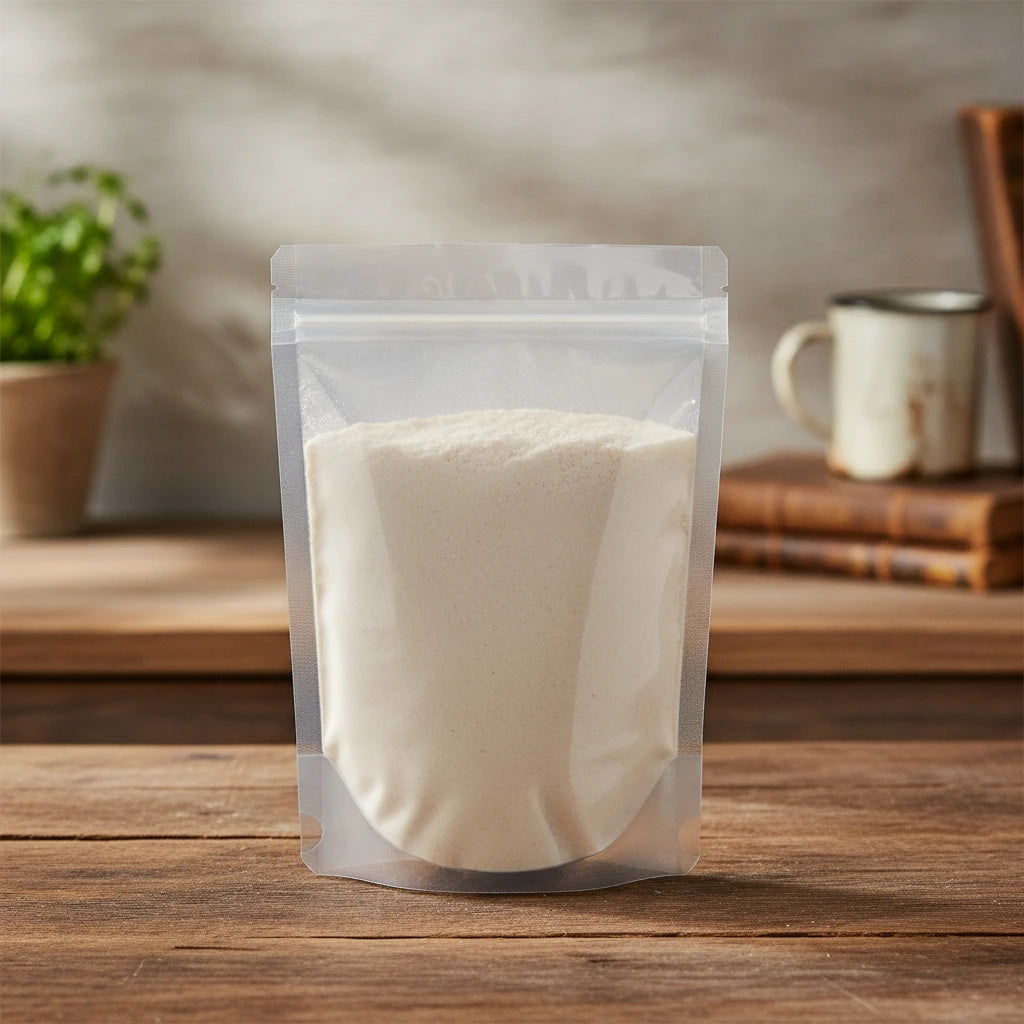 Aloe Vera Extract Powder (Aloe Vera) | The herb/berry/powder/fruit/root/bark that is in the black bowl, i would like it to shown in a plastic stand up resalable pouch that is clear.