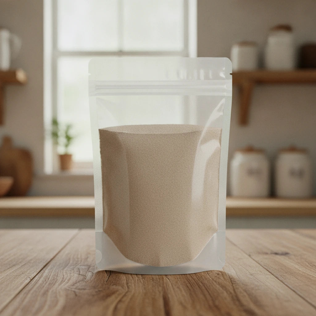 Aloe Vera Powder (Aloe Vera) | The herb/berry/powder/fruit/root/bark that is in the black bowl, i would like it to shown in a plastic stand up resalable pouch that is clear.
