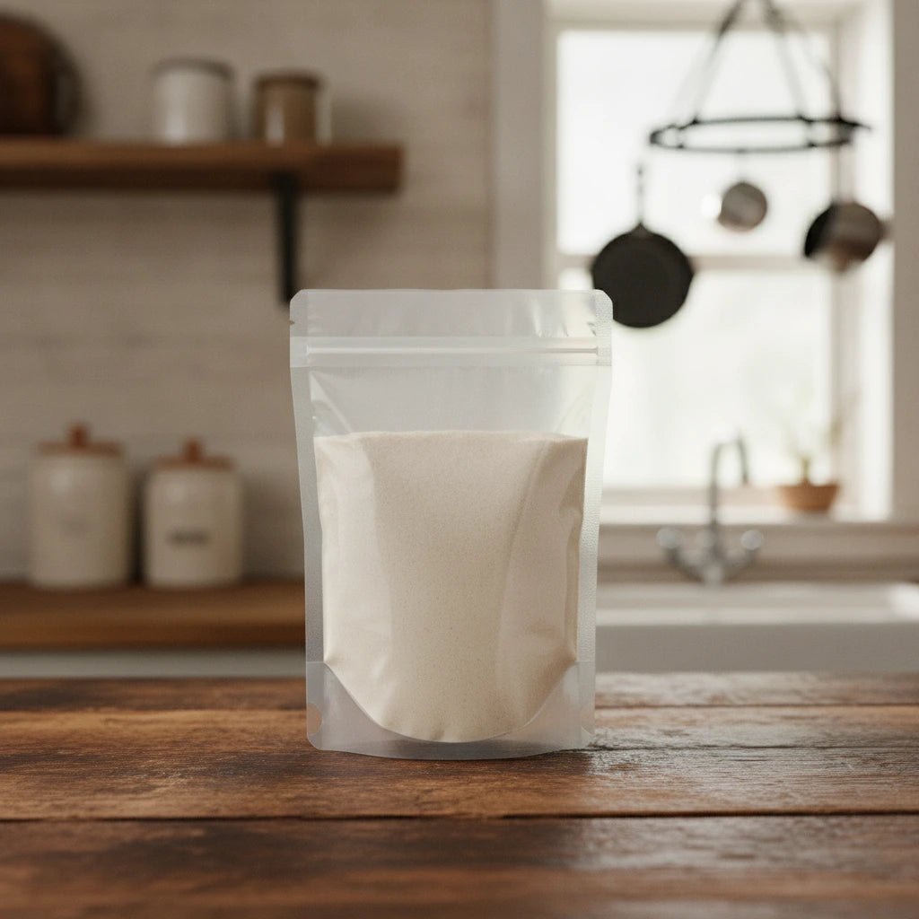 Alpha GPC Powder (L-Alpha Glycerylphosphorylcholine) | The herb/berry/powder/fruit/root/bark that is in the black bowl, i would like it to shown in a plastic stand up resalable pouch that is clear.