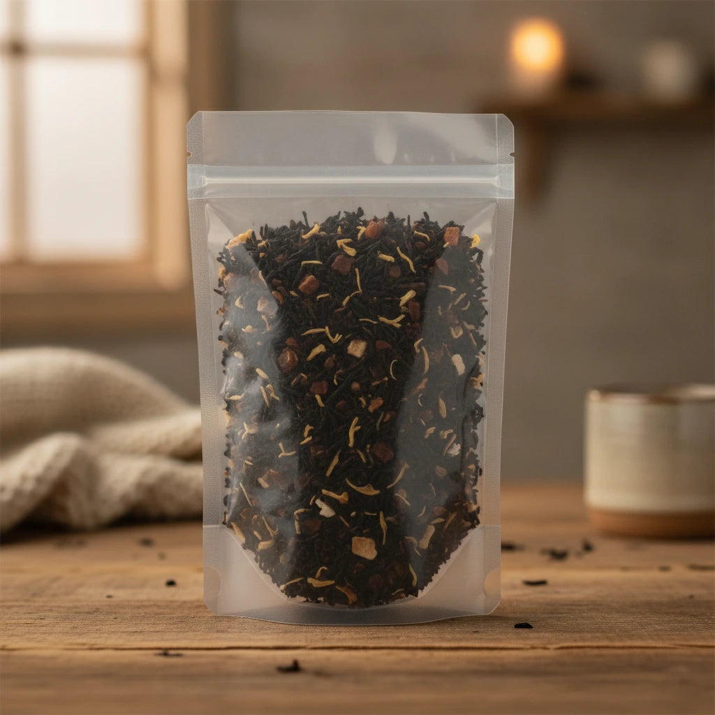 Ambrosia Black Tea (Camellia Sinensis) | The herb/powder/tea that is in the black bowl, i would like it to shown in a plastic stand up resalable bag that is clear.