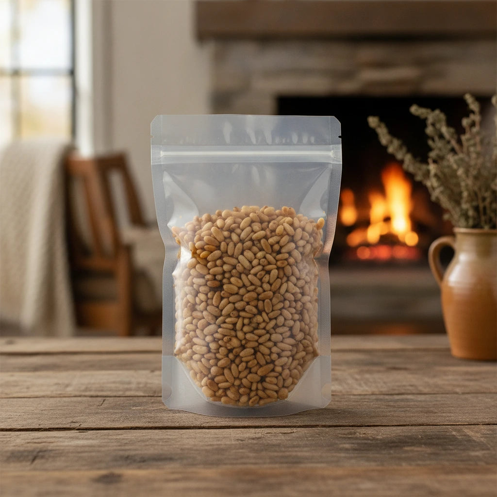 Arborvitae Seed Whole (Platycladus Orientalis) | The herb/berry/powder/fruit/root/bark/seeds that is in the black bowl, i would like it to shown in a plastic stand up resalable pouch that is clear.