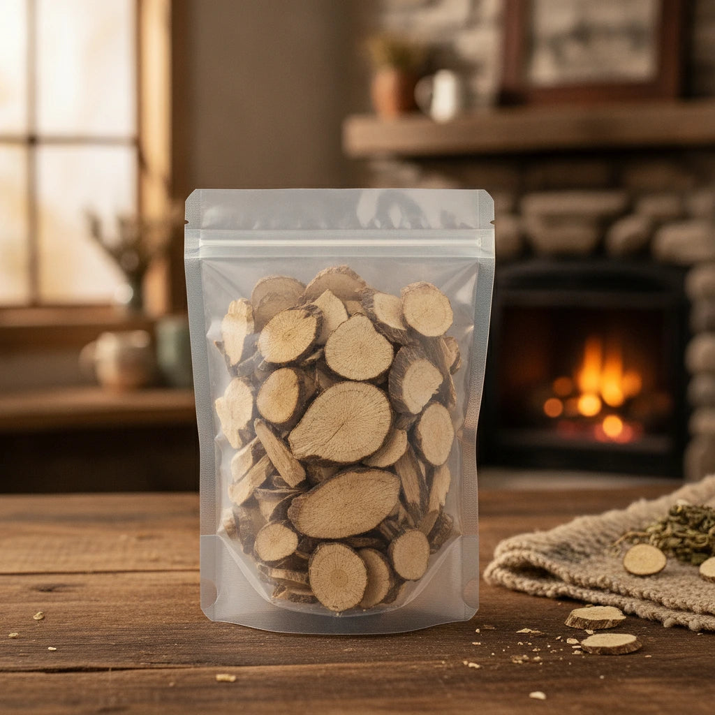 Ardisia Root Pieces (Ardisia Gigantifolia) | The herb/berry/powder/fruit/root/bark that is in the black bowl, i would like it to shown in a plastic stand up resalable pouch that is clear.