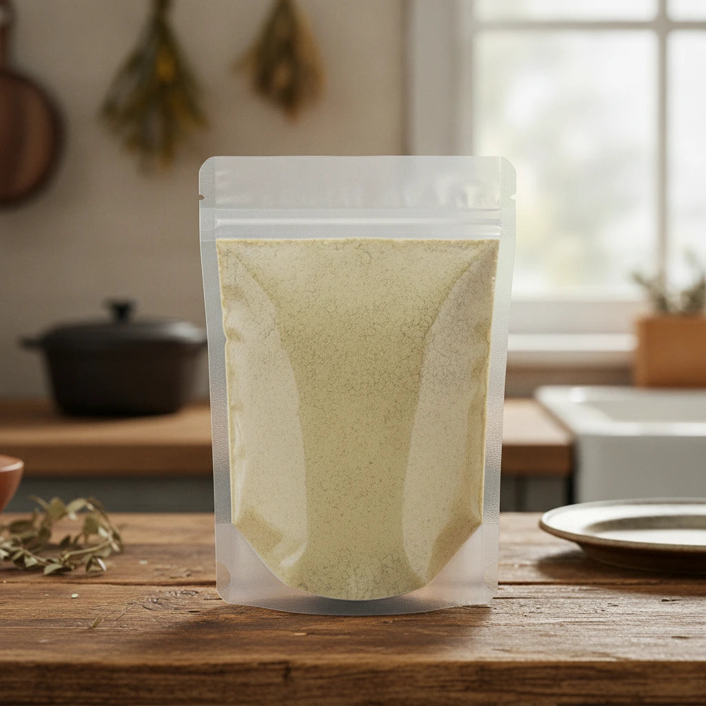 Asparagus Extract Powder (Asparagus Officinalis) | The herb/berry/powder/fruit/root/bark that is in the black bowl, i would like it to shown in a plastic stand up resalable pouch that is clear.