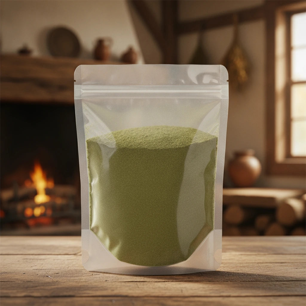 Atlantic Irish Moss Powder (Chondrus Crispus) | The herb/berry/powder/fruit/root/bark that is in the black bowl, i would like it to shown in a plastic stand up resalable pouch that is clear.