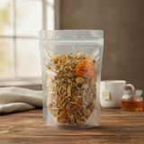 Avena Dream Herbal Tea (Matricaria Recutita) | The herb that is in the black bowl, i would like it to shown in a plastic stand up resalable bag that is clear.