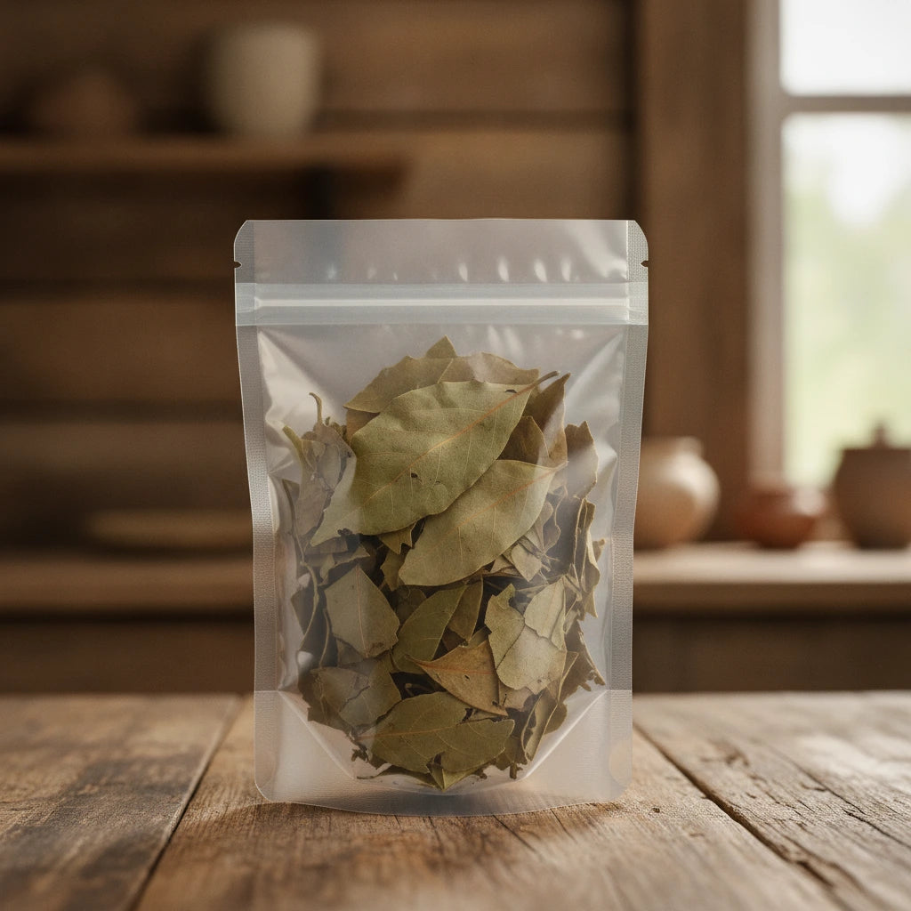 Avocado Leaves Whole (Persea Americana) | The herb/berry/powder/fruit/root/bark that is in the black bowl, i would like it to shown in a plastic stand up resalable pouch that is clear.