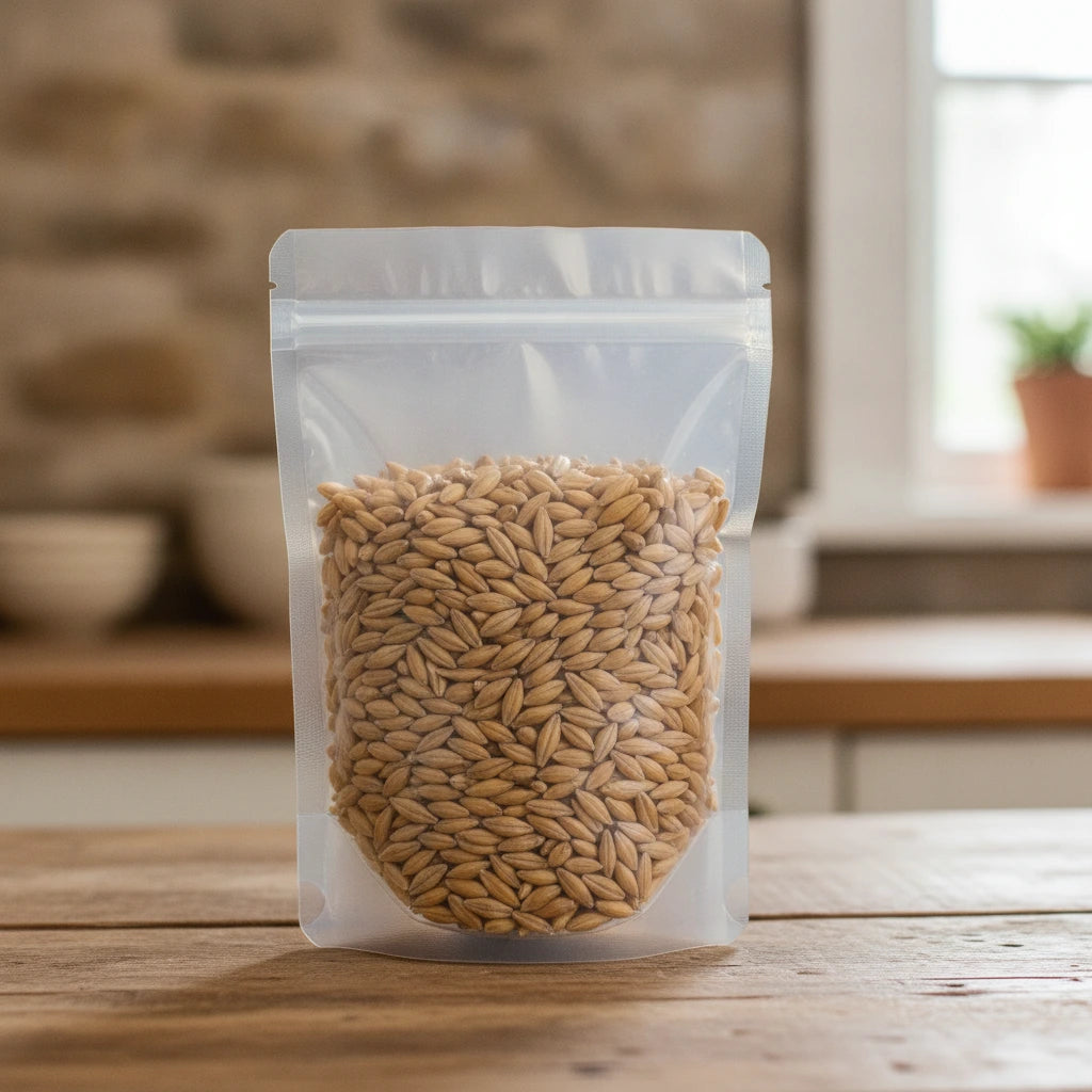 Barley Sprouts Whole (Hordeum Vulgare) | The herb/berry/powder/fruit/root/bark that is in the black bowl, i would like it to shown in a plastic stand up resalable pouch that is clear.
