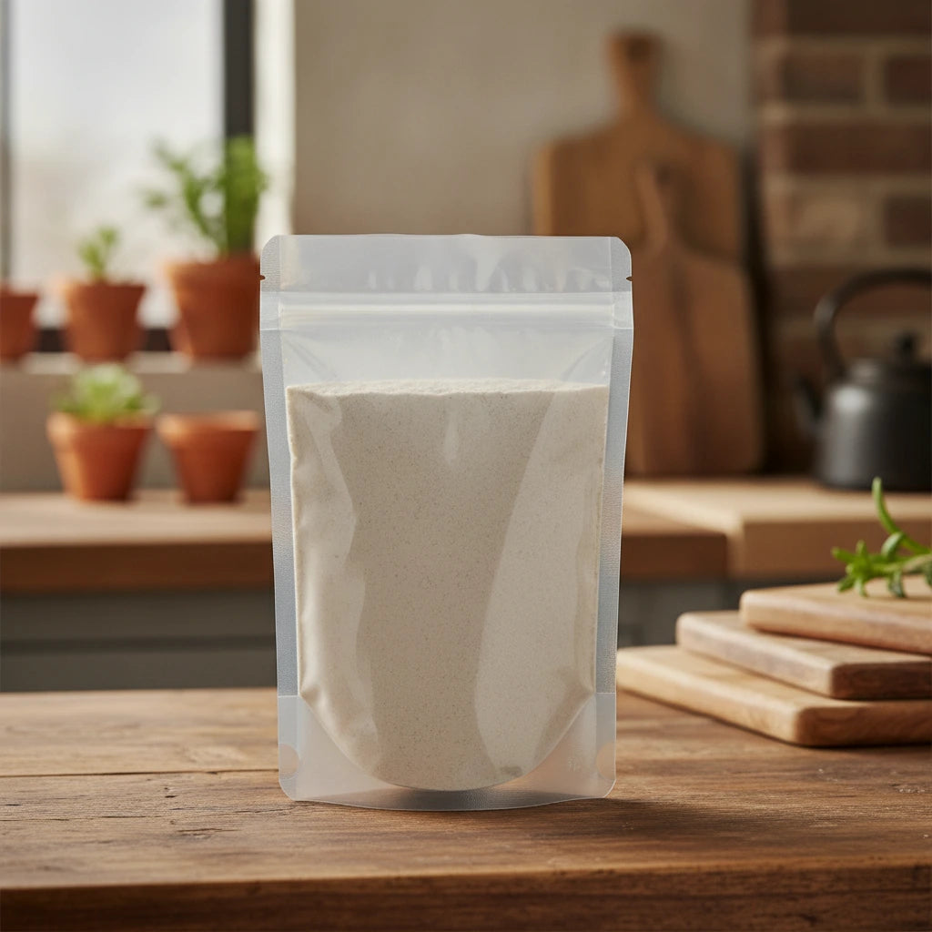 Bentonite Clay Powder (Hydrous Silicate of Alumina) | The herb/berry/powder/fruit/root/bark that is in the black bowl, i would like it to shown in a plastic stand up resalable pouch that is clear.
