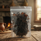 Black Fungus / Wood Ear Mushroom Whole (Auricularia Auricula-Judae) | The herb/berry/powder/fruit/root/bark that is in the black bowl, i would like it to shown in a plastic stand up resalable pouch that is clear.