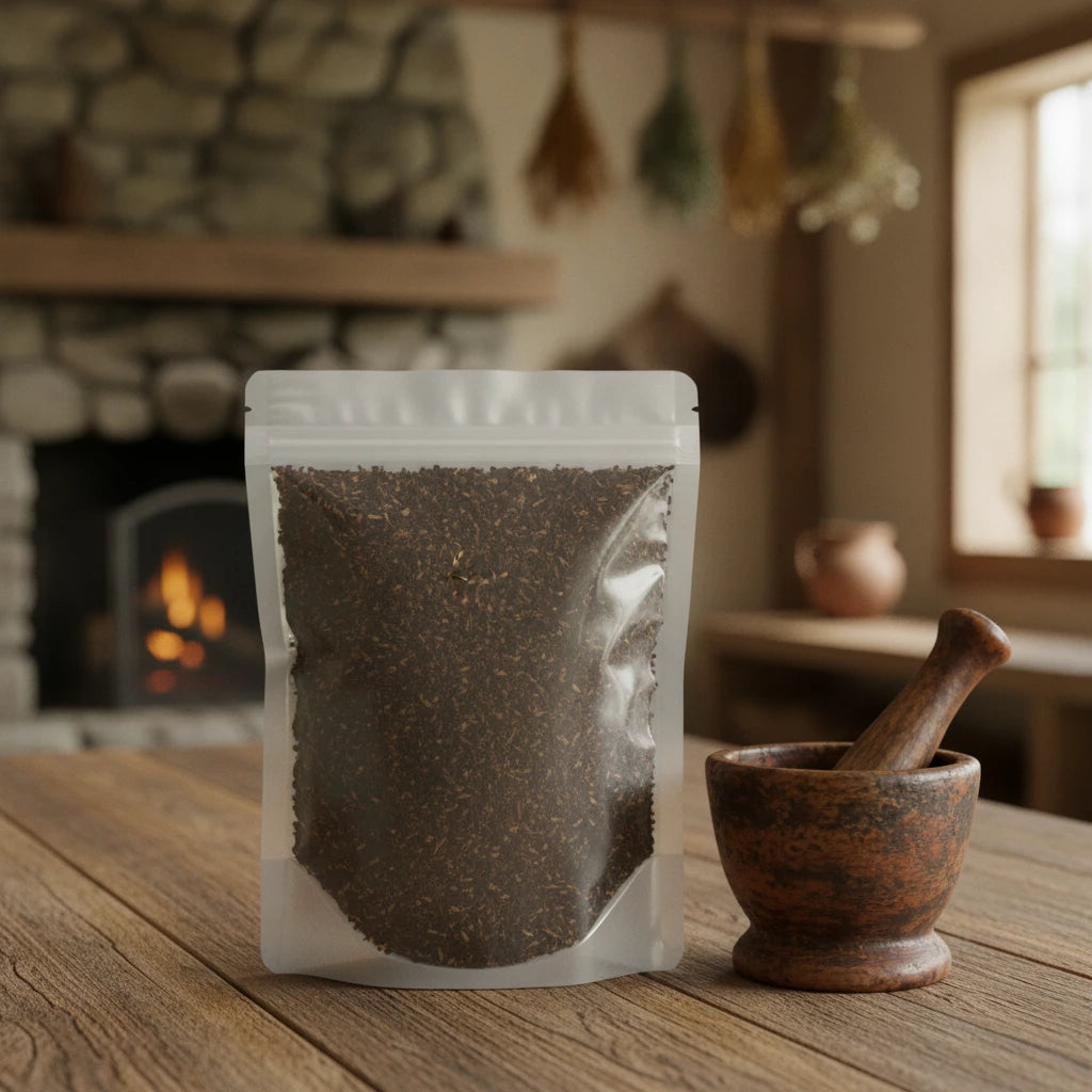Black Walnut Hull Cut (Juglans Nigra) | The herb/berry/powder/fruit/root/bark that is in the black bowl, i would like it to shown in a plastic stand up resalable pouch that is clear.