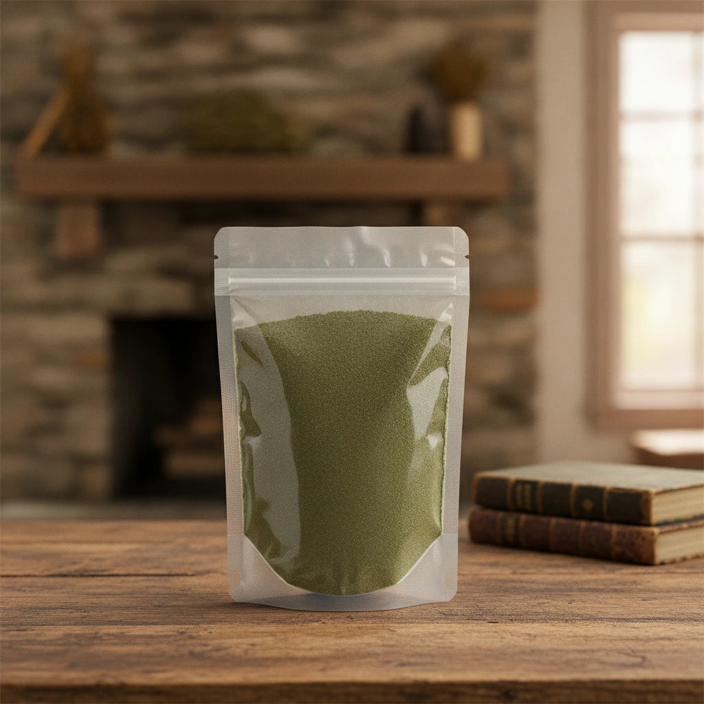 Black Walnut Leaf Powder (Juglans Sp.) | The herb/berry/powder/fruit/root/bark that is in the black bowl, i would like it to shown in a plastic stand up resalable pouch that is clear.