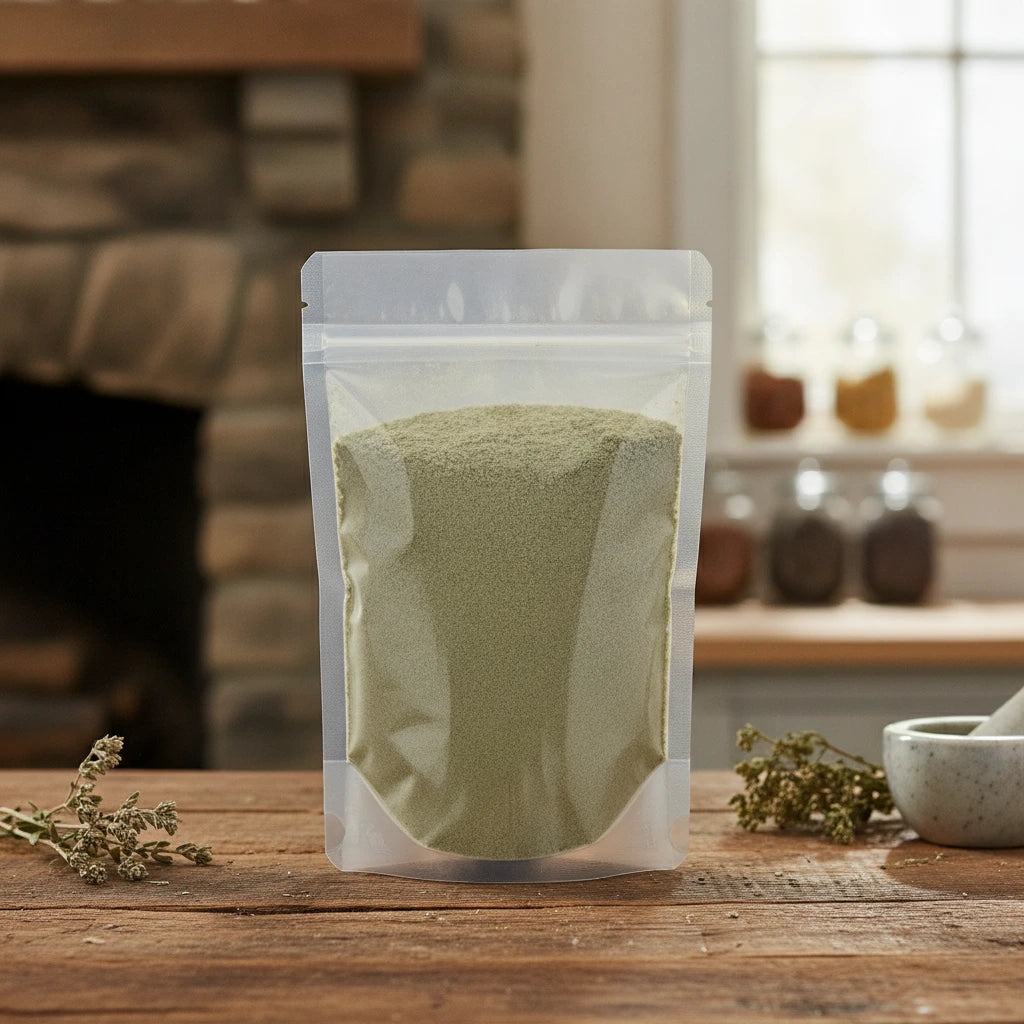 Blue Sage Powder (Salvia Azurea) | The herb/berry/powder/fruit/root/bark that is in the black bowl, i would like it to shown in a plastic stand up resalable pouch that is clear.