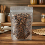 Carob Bean Pods Cut (Ceratonia Siliqua) | The herb/berry/powder/fruit/root/bark that is in the black bowl, i would like it to shown in a plastic stand up resalable pouch that is clear.