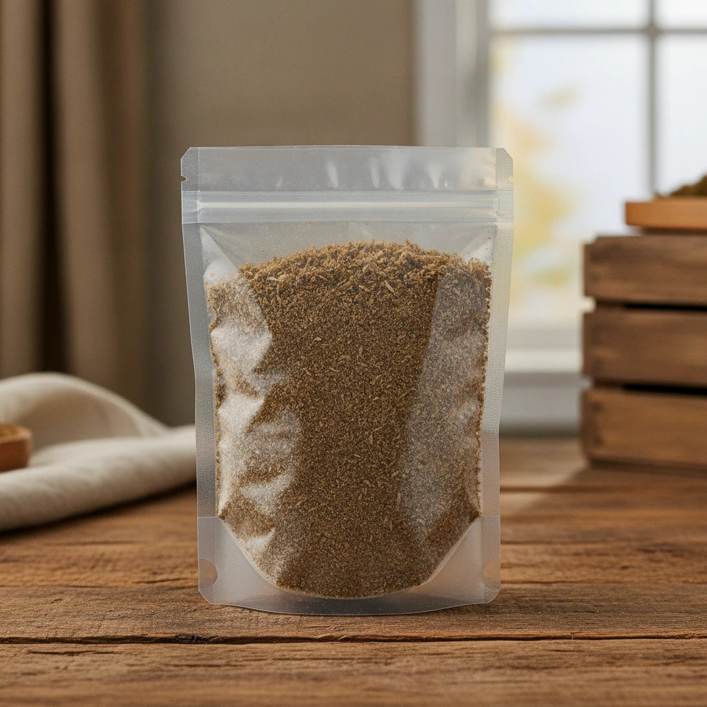 Carpesium Seed Whole (Carpesium Abrotanoides) | The herb/berry/powder/fruit/root/bark/seeds that is in the black bowl, i would like it to shown in a plastic stand up resalable pouch that is clear.
