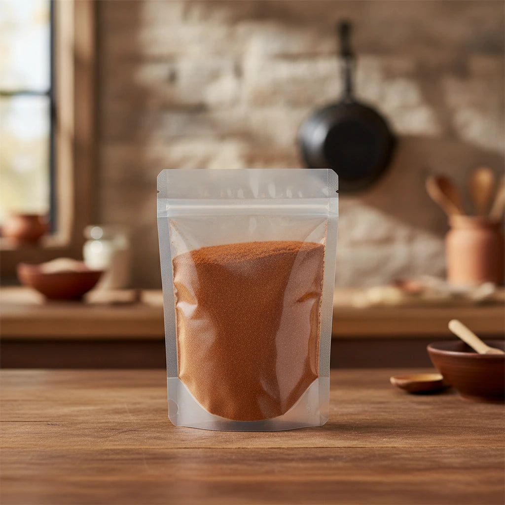 Cayenne Pepper Ground (40,000 HU) (Capsicum Annuum) | The herb/berry/powder/fruit/root/bark that is in the black bowl, i would like it to shown in a plastic stand up resalable pouch that is clear.
