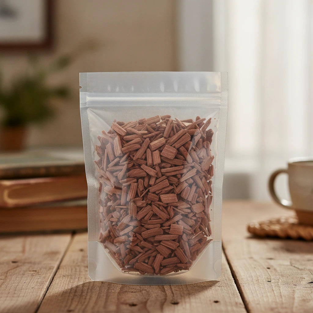 Cedar Wood Chips (Juniperus Monosperma) | The herb/berry/powder/fruit/root/bark that is in the black bowl, i would like it to shown in a plastic stand up resalable pouch that is clear.
