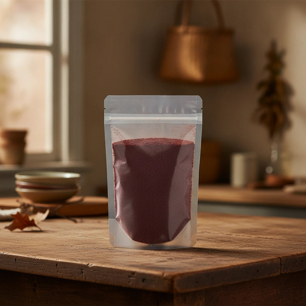Chaste Berry Powder (Vitex Agnus-Castus) | The herb/berry/powder/fruit/root/bark that is in the black bowl, i would like it to shown in a plastic stand up resalable pouch that is clear.
