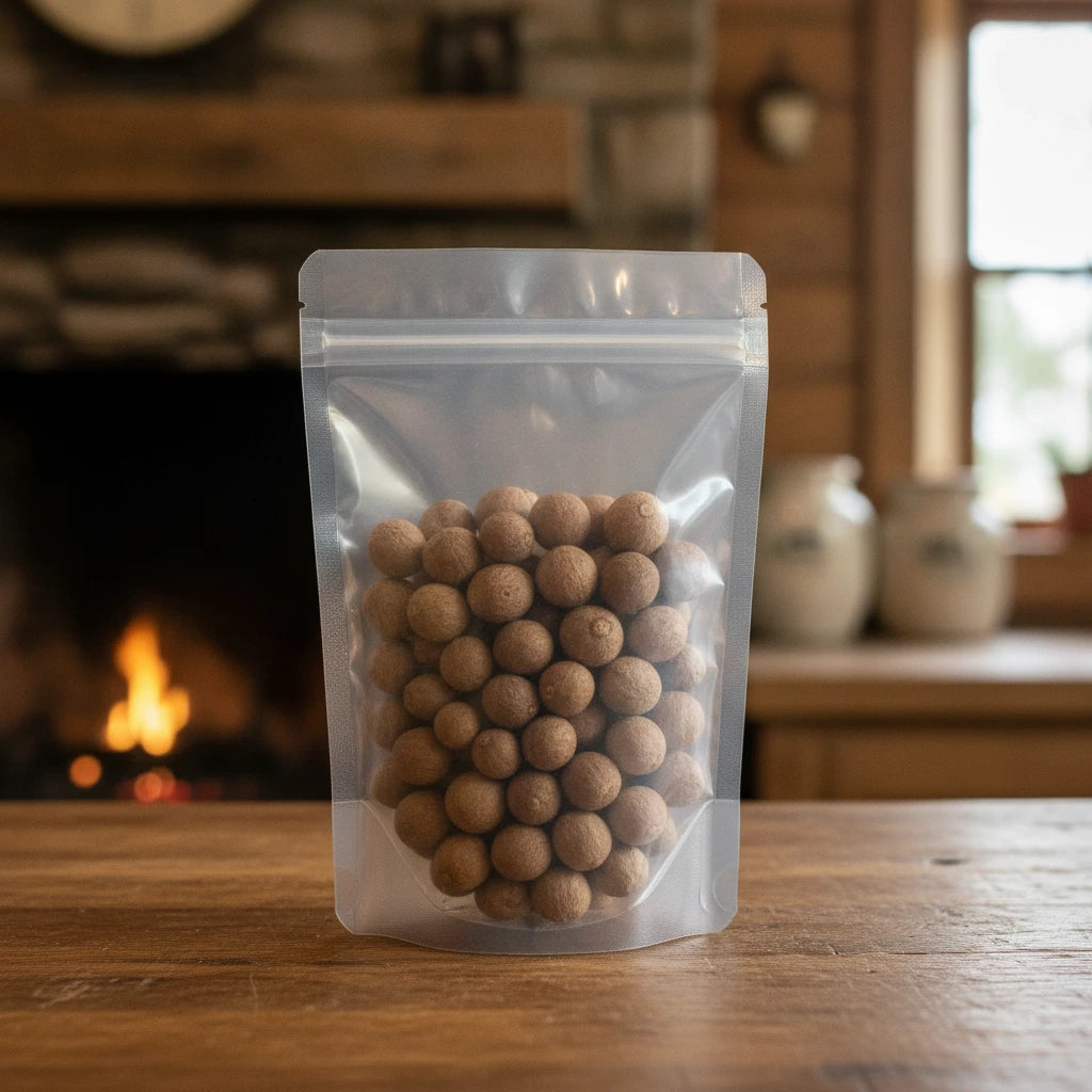 Chinaberry Fruit Whole (Melia Toosendan) | The herb/berry/powder/fruit/root/bark that is in the black bowl, i would like it to shown in a plastic stand up resalable pouch that is clear.
