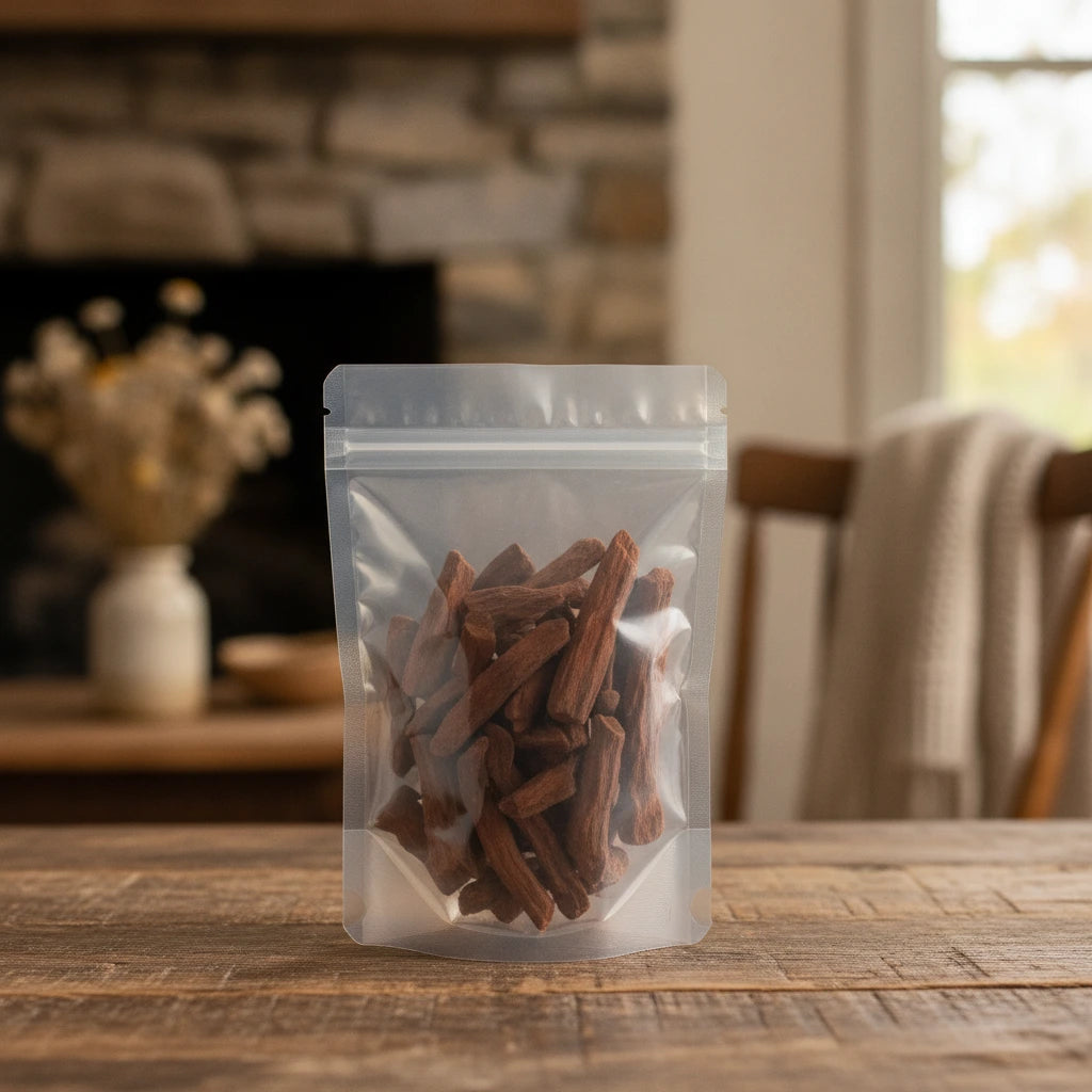 Chinese Salvia Root Pieces (Salvia Miltiorrhiza) | The herb/berry/powder/fruit/root/bark that is in the black bowl, i would like it to shown in a plastic stand up resalable pouch that is clear.