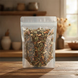 Circulation Herbal Tea | The herb/powder/tea that is in the black bowl, i would like it to shown in a plastic stand up resalable bag that is clear.