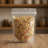 Citrus Chamomile Herbal Tea (Matricaria Recutita) | The herb/powder/tea that is in the black bowl, i would like it to shown in a plastic stand up resalable bag that is clear.
