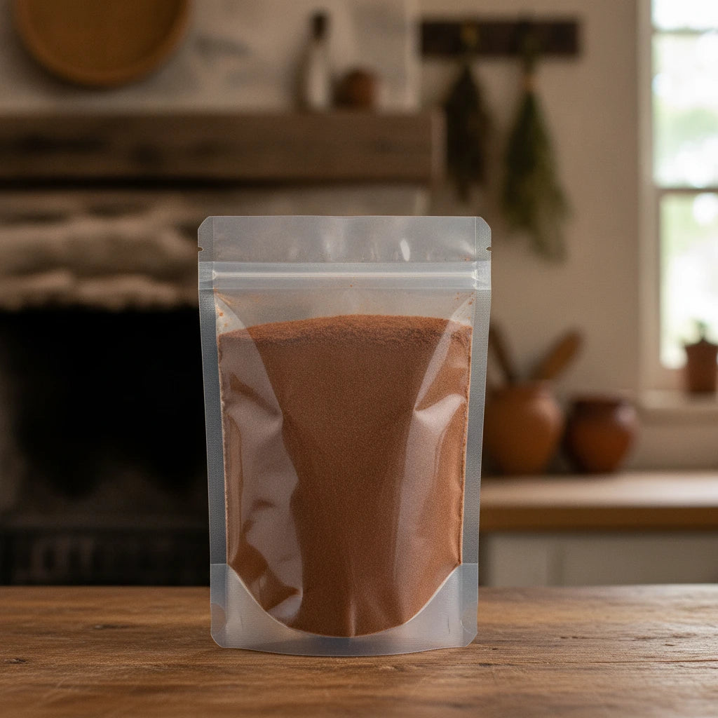 Cloves Powder (Syzygium Aromaticum) | The herb/berry/powder/fruit/root/bark that is in the black bowl, i would like it to shown in a plastic stand up resalable pouch that is clear.