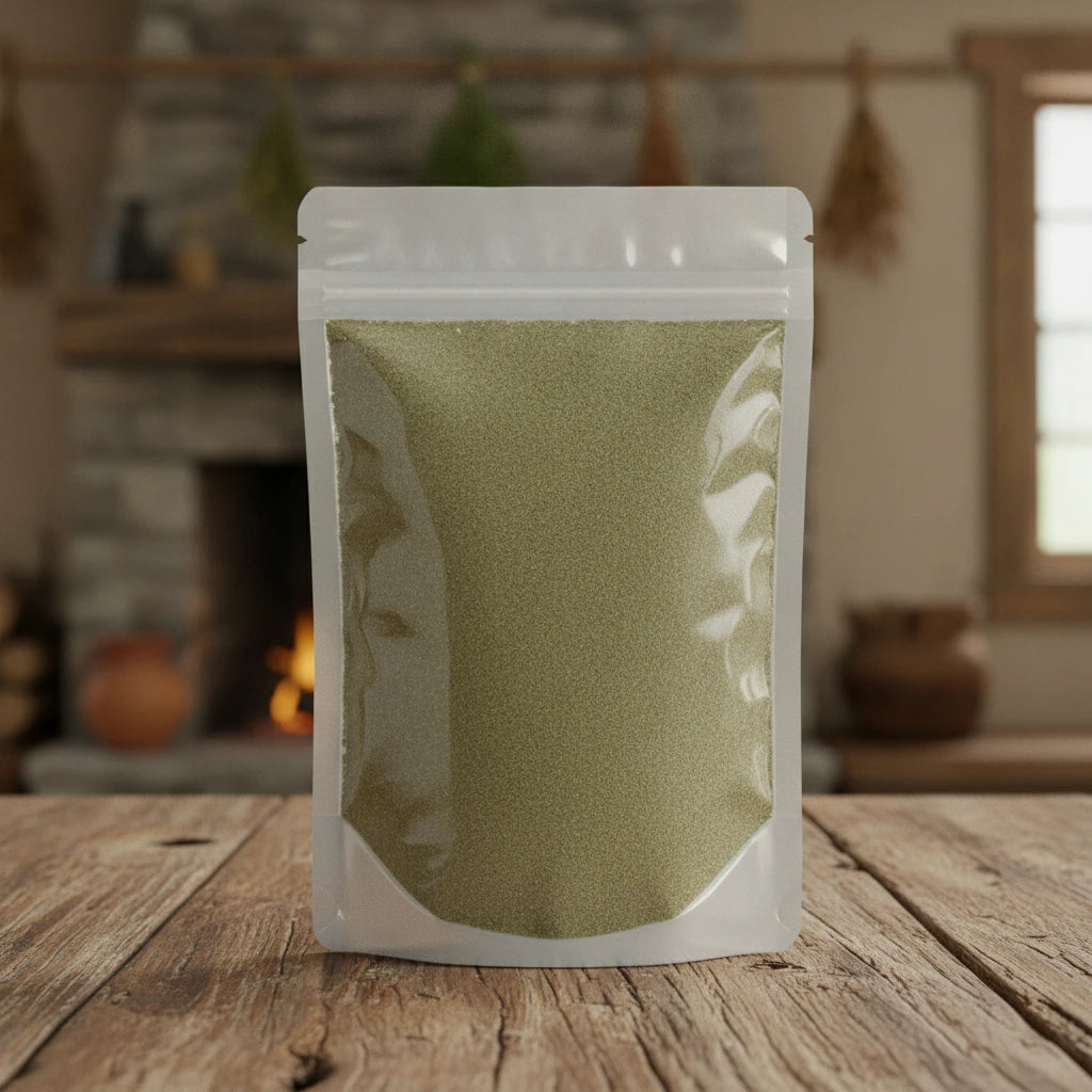 Comfrey Leaf Powder (Symphytum Officinale) | The herb/berry/powder/fruit/root/bark that is in the black bowl, i would like it to shown in a plastic stand up resalable pouch that is clear.