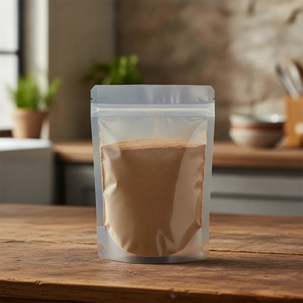 Comfrey Root Powder (Symphytum Officinale) | The herb/berry/powder/fruit/root/bark that is in the black bowl, i would like it to shown in a plastic stand up resalable pouch that is clear.
