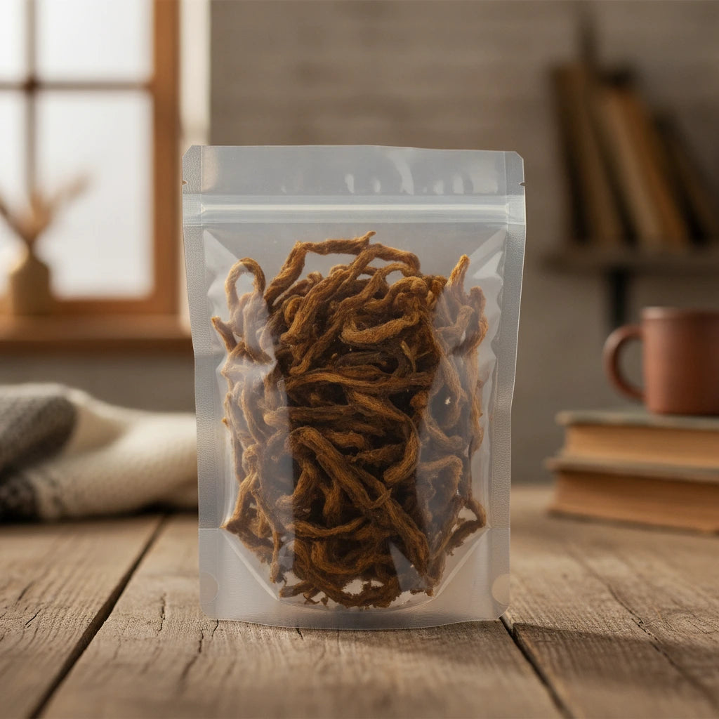 Coptis Root Whole (Coptis Chinensis) | The herb/berry/powder/fruit/root/bark that is in the black bowl, i would like it to shown in a plastic stand up resalable pouch that is clear.