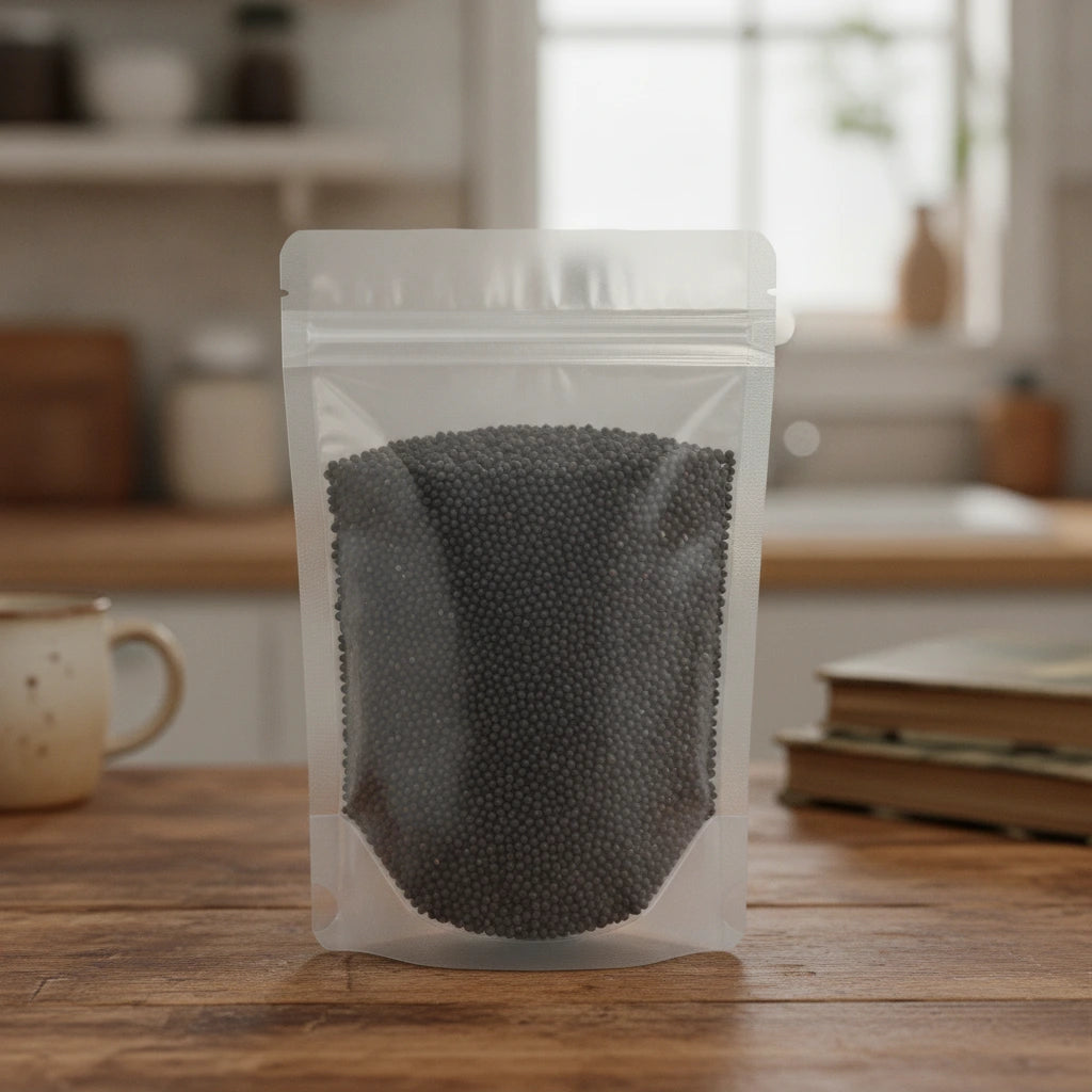 Cowherb Seed Whole (Vaccaria Hispanica) | The herb/berry/powder/fruit/root/bark/seeds that is in the black bowl, i would like it to shown in a plastic stand up resalable pouch that is clear.