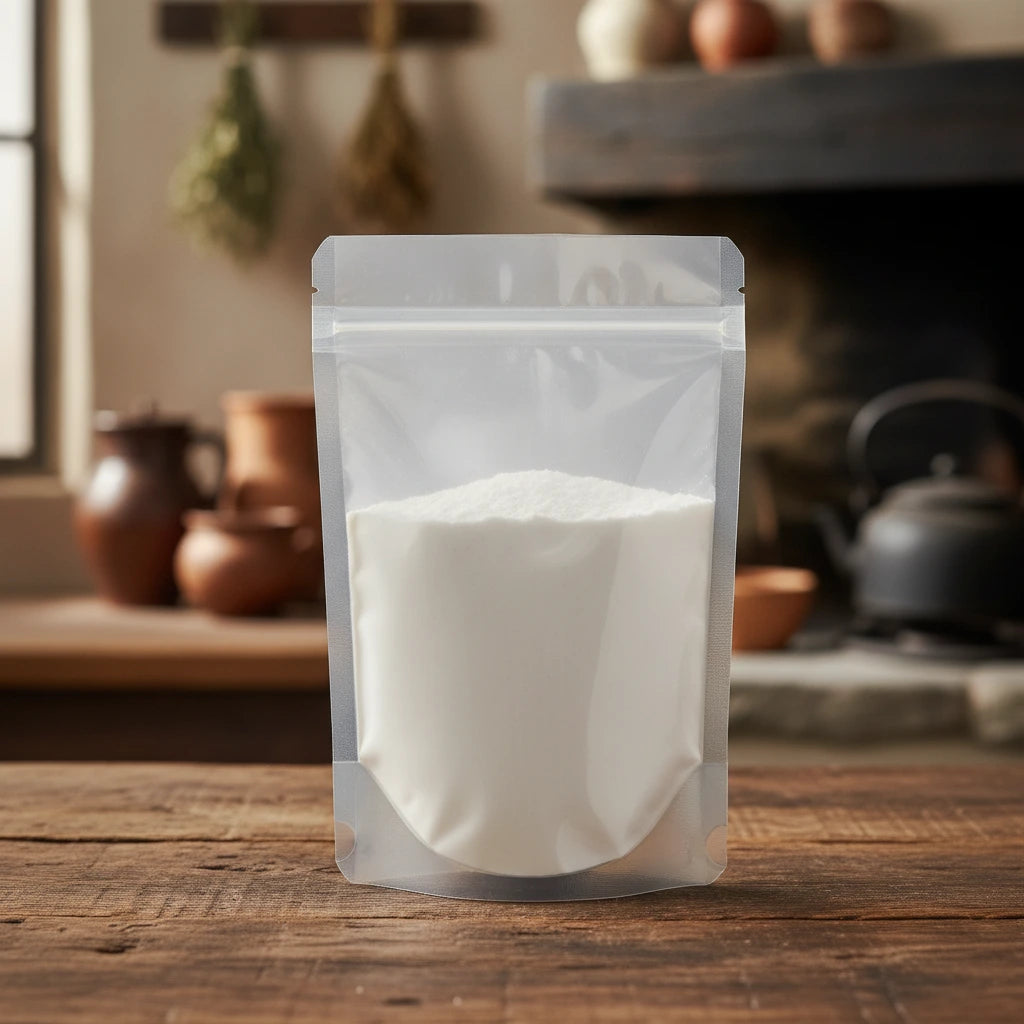 Cream of Tartar Powder (Potassium Bitartrate) | The herb/berry/powder/fruit/root/bark that is in the black bowl, i would like it to shown in a plastic stand up resalable pouch that is clear.