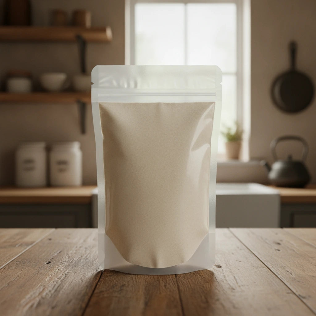 Cuttlefish Bone Powder (Sepia Esculenta) | The herb/berry/powder/fruit/root/bark that is in the black bowl, i would like it to shown in a plastic stand up resalable pouch that is clear.