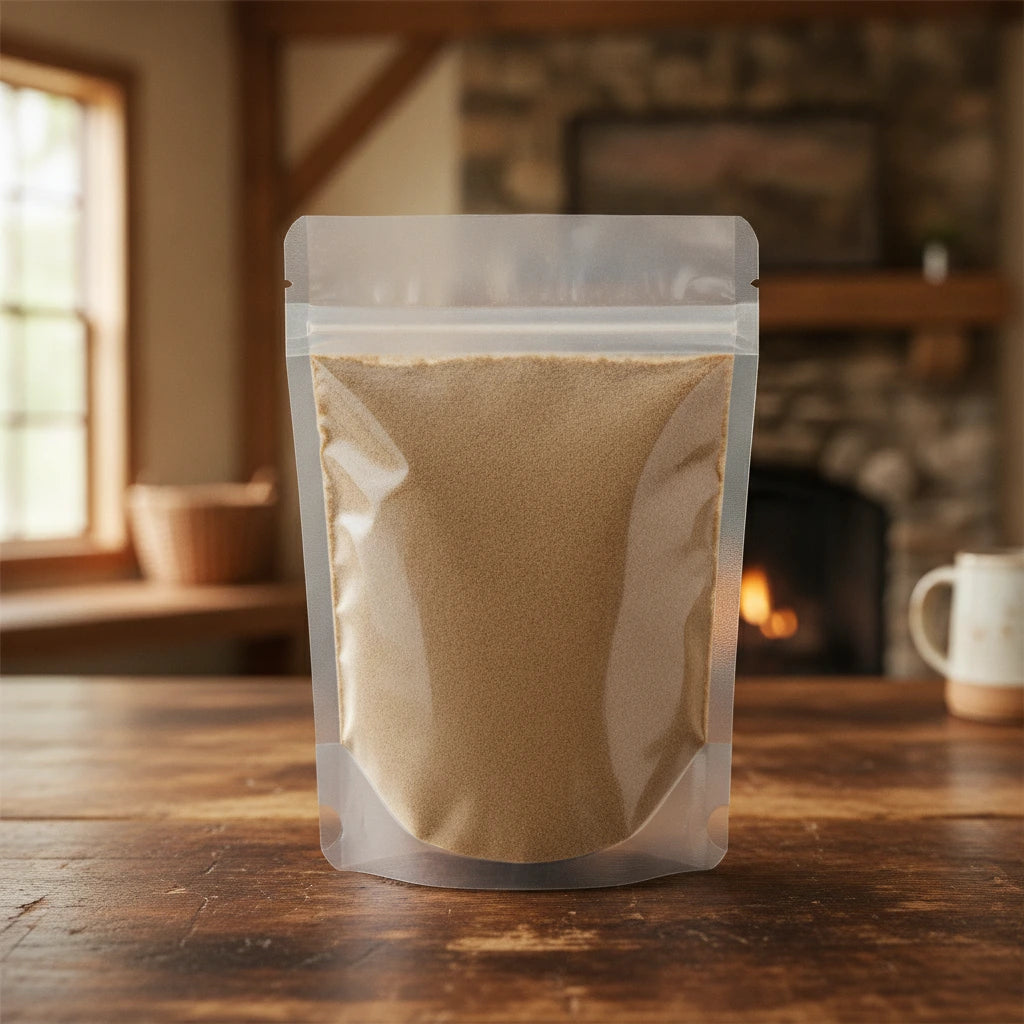 Dandelion Root Powder (Taraxacum Officinale) | The herb/berry/powder/fruit/root/bark that is in the black bowl, i would like it to shown in a plastic stand up resalable pouch that is clear.