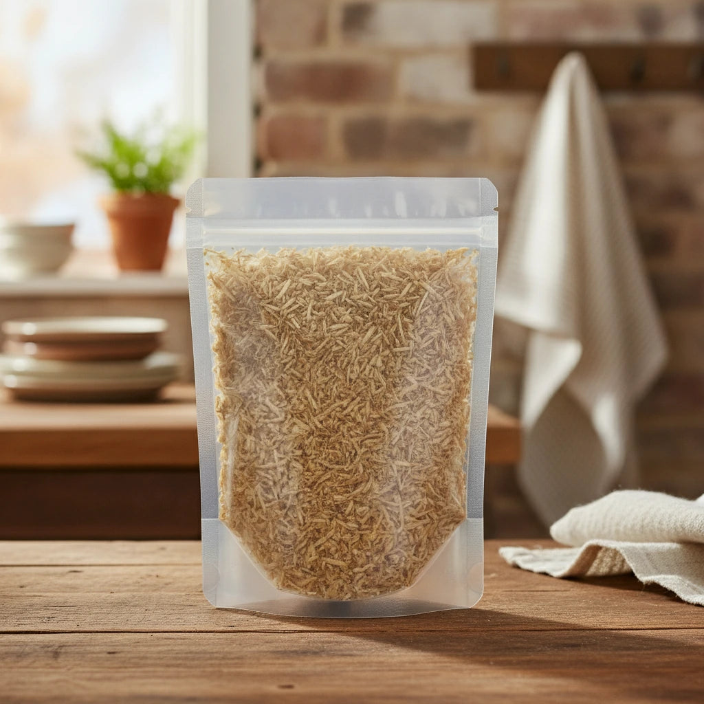 Dog Grass Root Cut (Triticum Repens) | The herb/berry/powder/fruit/root/bark that is in the black bowl, i would like it to shown in a plastic stand up resalable pouch that is clear.