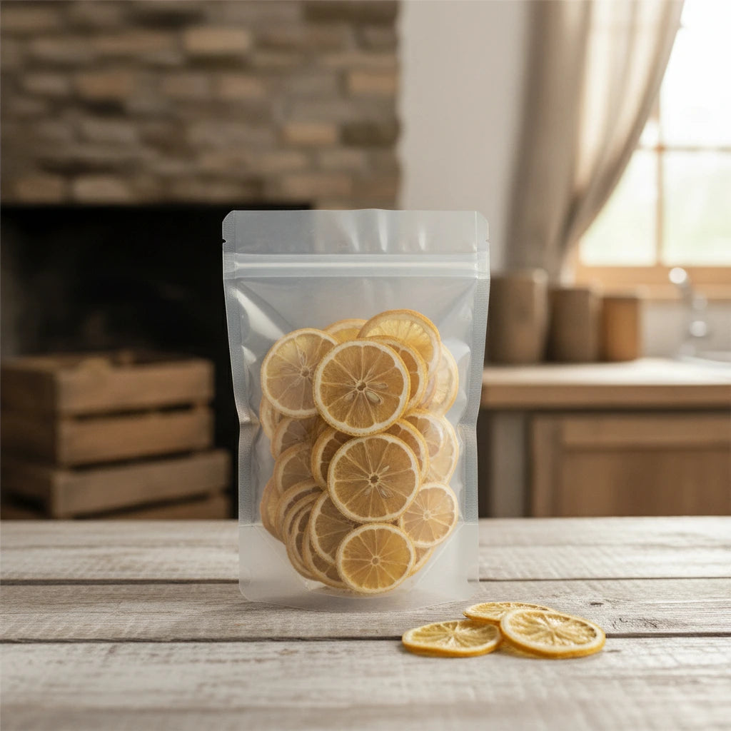 Dried Lemon Slices Whole (Citrus Limon) | The herb/berry/powder/fruit that is in the black bowl, i would like it to shown in a plastic stand up resalable bag that is clear.