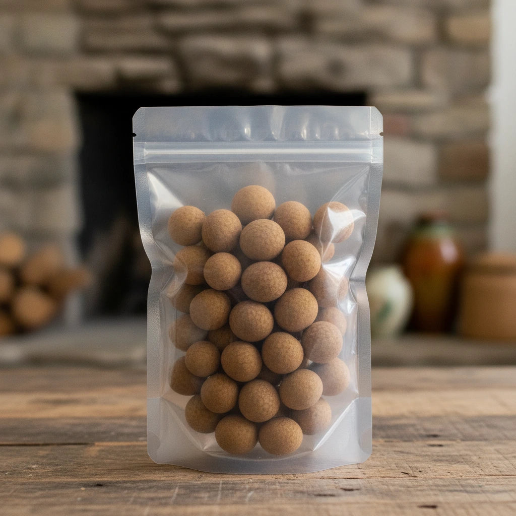 Dried Lychee with Shell (Litchi Chinensis) | The herb/berry/powder/fruit/root/bark that is in the black bowl, i would like it to shown in a plastic stand up resalable pouch that is clear.