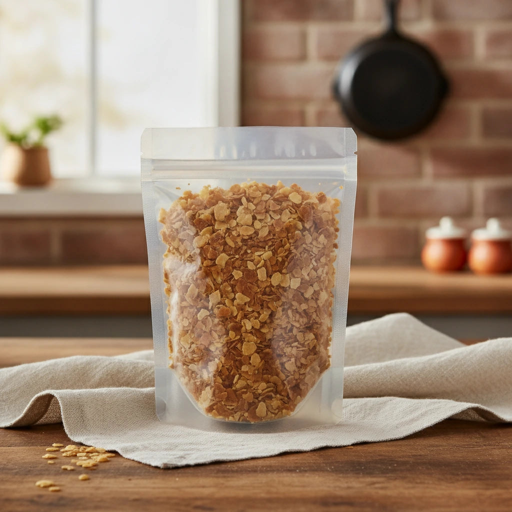 Dried Peanut Coat Skin (Arachis Hypogaea) | The herb/berry/powder/fruit/root/bark that is in the black bowl, i would like it to shown in a plastic stand up resalable pouch that is clear.
