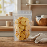 Dried Pineapple Slices Whole (Ananas Comosus) | The herb/berry/powder/fruit that is in the black bowl, i would like it to shown in a plastic stand up resalable bag that is clear.