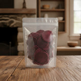Dried Red Dragon Fruit Slices Whole (Selenicereus Costaricensis) | The herb/berry/powder/fruit that is in the black bowl, i would like it to shown in a plastic stand up resalable bag that is clear.
