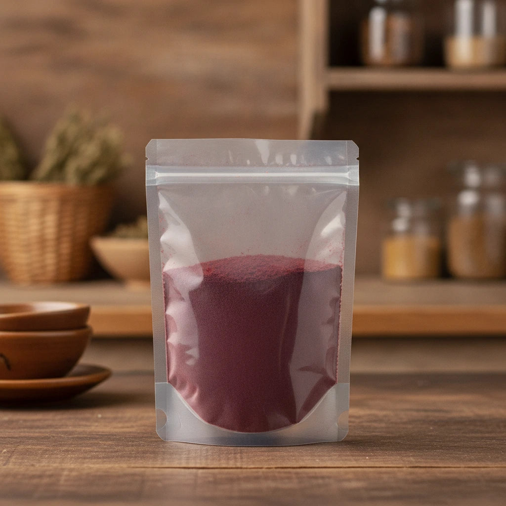 Dulse Powder (Palmaria Palmata) | The herb/berry/powder/fruit/root/bark that is in the black bowl, i would like it to shown in a plastic stand up resalable pouch that is clear.