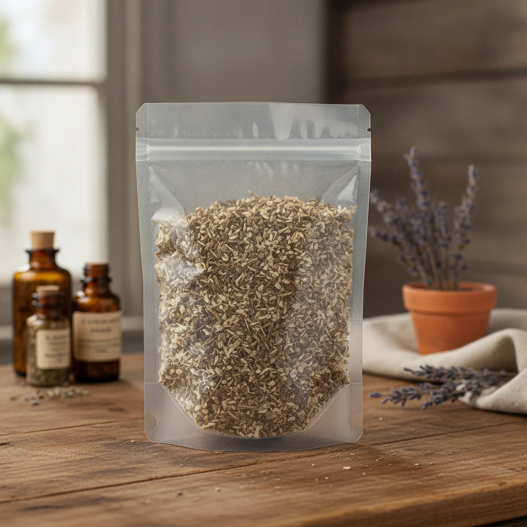 Echinacea Purpurea Leaf Cut (Echinacea Purpurea) | The herb/berry/powder/fruit/root/bark that is in the black bowl, i would like it to shown in a plastic stand up resalable pouch that is clear.