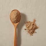 Echinacea Purpurea Root Powder (Echinacea Purpurea) | Create a luxurious, photorealistic product photograph featuring the original product naturally arranged in an elegant handcrafted wooden spoon on a soft, finely