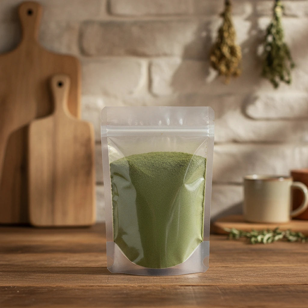 Echinacea Purpurea Tops Powder (Echinacea Purpurea) | The herb/berry/powder/fruit/root/bark that is in the black bowl, i would like it to shown in a plastic stand up resalable pouch that is clear.