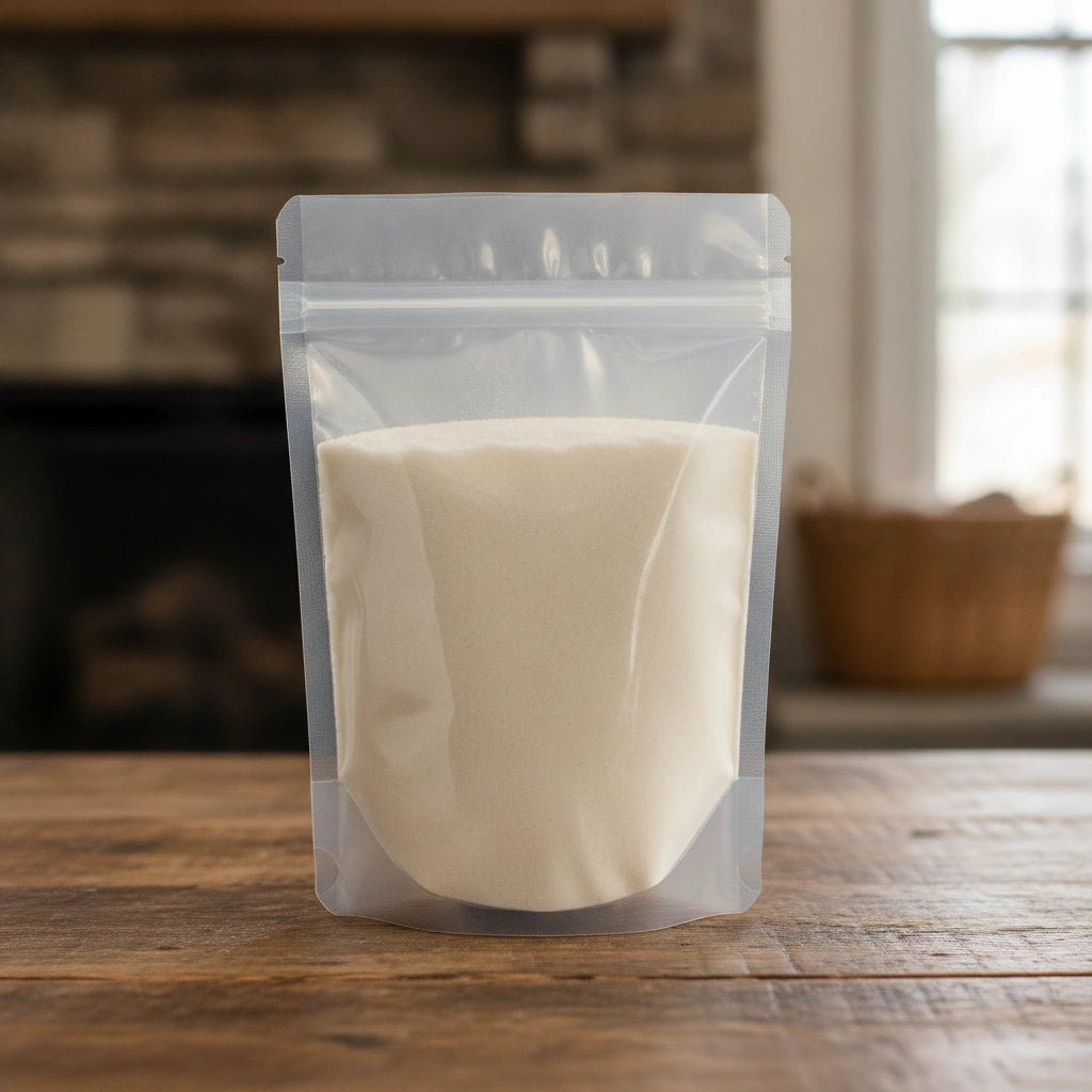 Garlic Salt | The herb/berry/powder/fruit/root/bark that is in the black bowl, i would like it to shown in a plastic stand up resalable pouch that is clear.