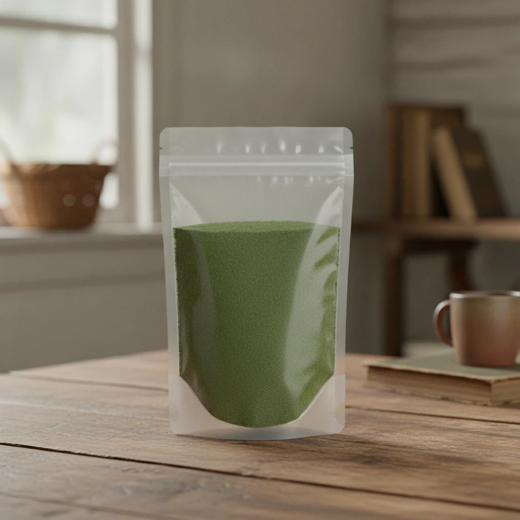 Ginkgo Leaf Powder (Ginkgo Biloba) | The herb/berry/powder/fruit/root/bark that is in the black bowl, i would like it to shown in a plastic stand up resalable pouch that is clear.