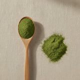 Ginkgo Leaf Powder (Ginkgo Biloba) | Create a luxurious, photorealistic product photograph featuring the original product naturally arranged in an elegant handcrafted wooden spoon on a soft, finely