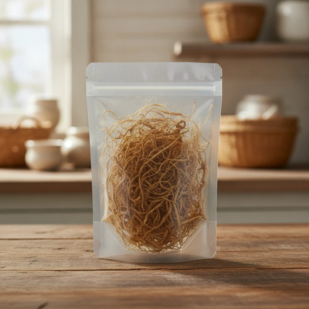 Glutinous Rice Root Whole (Oryza Sativa Var. Glutinosa) | The herb/berry/powder/fruit/root/bark that is in the black bowl, i would like it to shown in a plastic stand up resalable pouch that is clear.