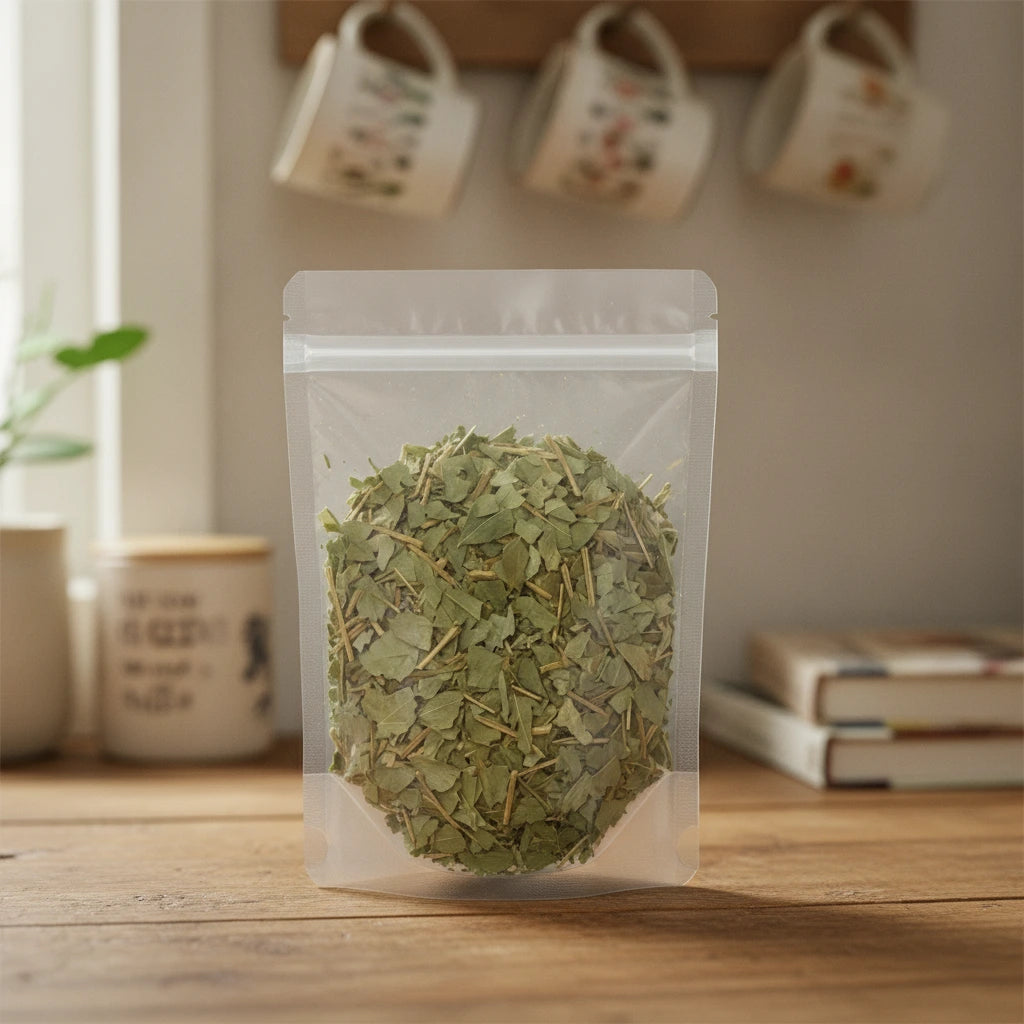 Gold Coin Grass Cut (Desmodium Styracifolium) | The herb/berry/powder/fruit/root/bark that is in the black bowl, i would like it to shown in a plastic stand up resalable pouch that is clear.