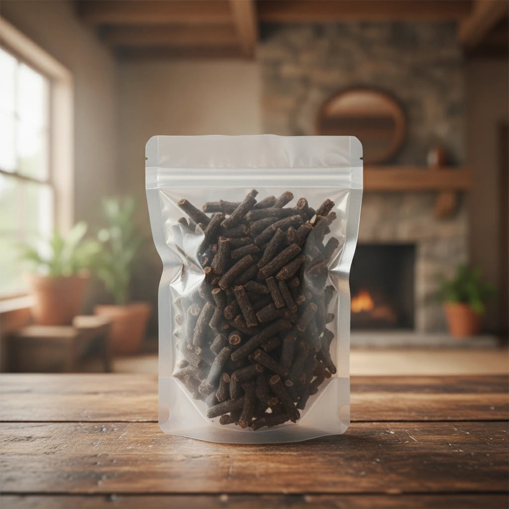 Golden Eye-Grass Rhizome Pieces (Curculigo Orchioides) | The herb/berry/powder/fruit/root/bark that is in the black bowl, i would like it to shown in a plastic stand up resalable pouch that is clear.