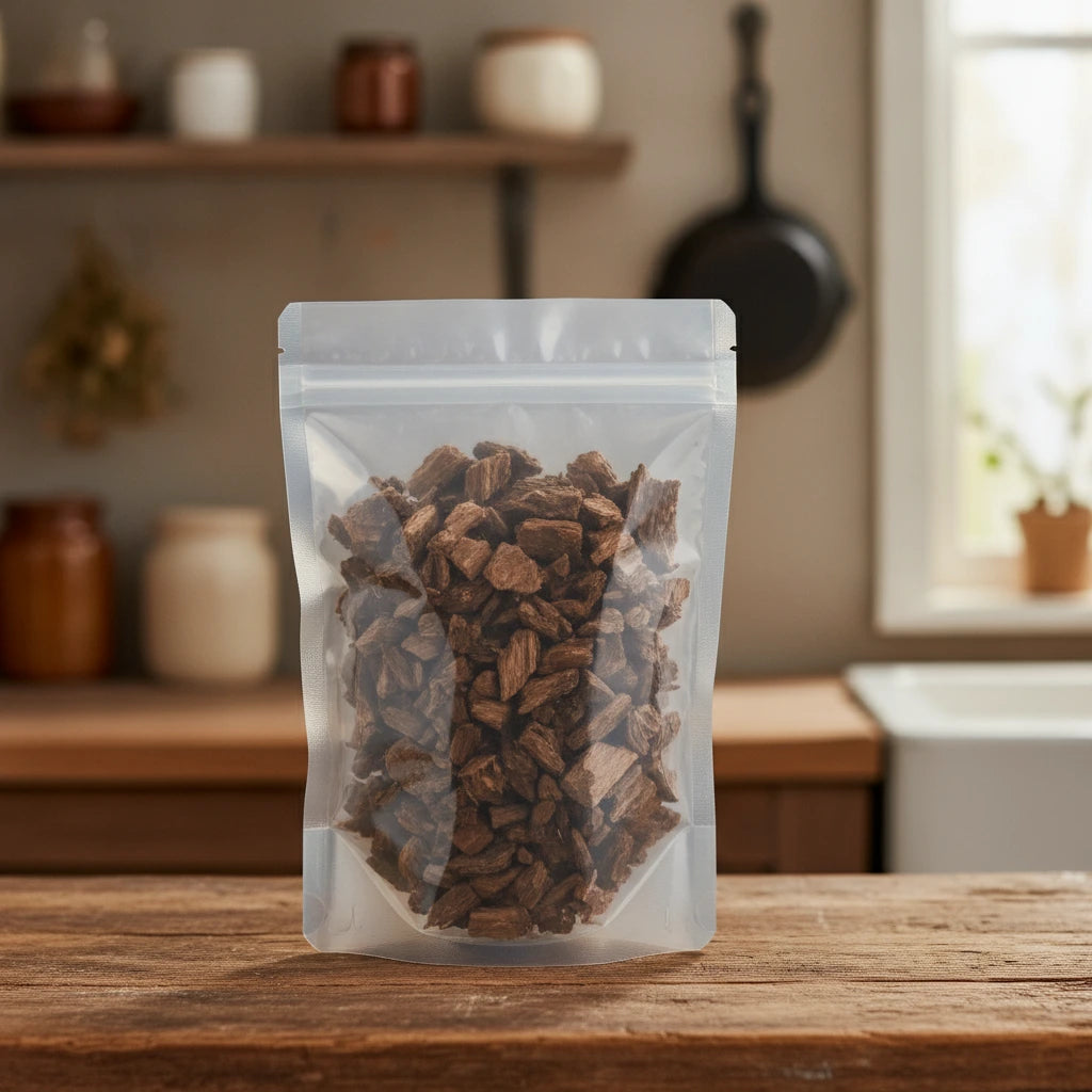 Golden Larch Bark Pieces (Pseudolarix Amabilis) | The herb/berry/powder/fruit/root/bark that is in the black bowl, i would like it to shown in a plastic stand up resalable pouch that is clear.